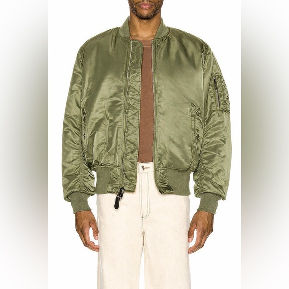ALPHA INDUSTRIES MA-1 Reversible Bomber Jacket in Sage Green Size Small Slim Fit - Picture 15 of 15